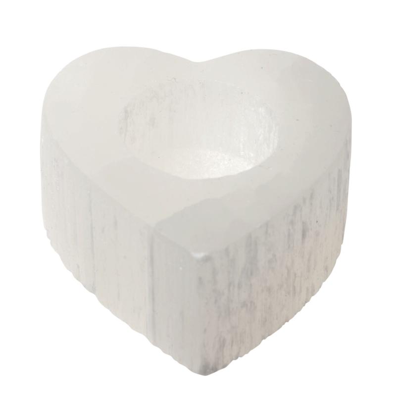 LARGE HEART SELENITE TEALIGHT CANDLE HOLDER