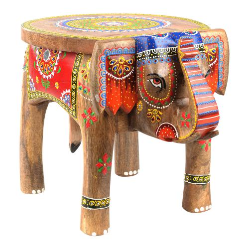 HAND PAINTED WOODEN STOOL NATURAL COLORS